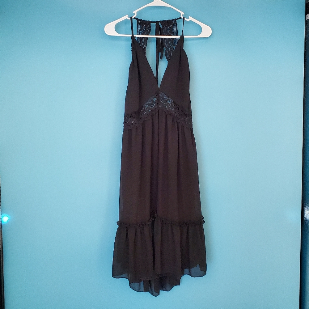 SHEIN Back Dress Size 2XL Black Open Back V-Neck Lace Trim